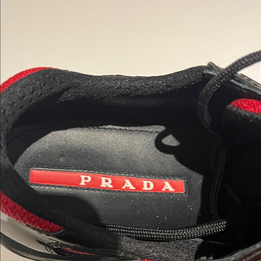 Prada Americas Cup Mesh and Patent Lace-Up Sneakers - Picture 5 of 16